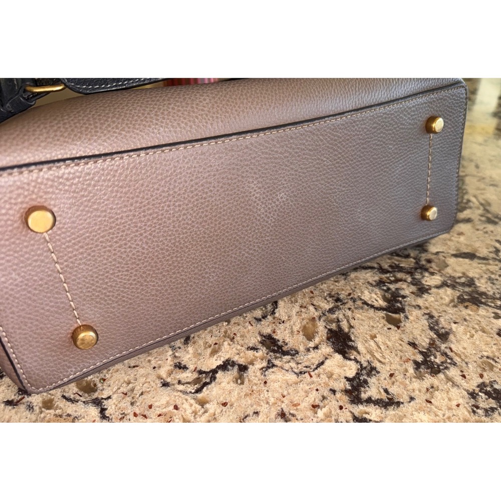 Coach Willow Shoulder Bag Colorblock Dark Stone Black Leather C2590 Brass - Picture 10 of 11
